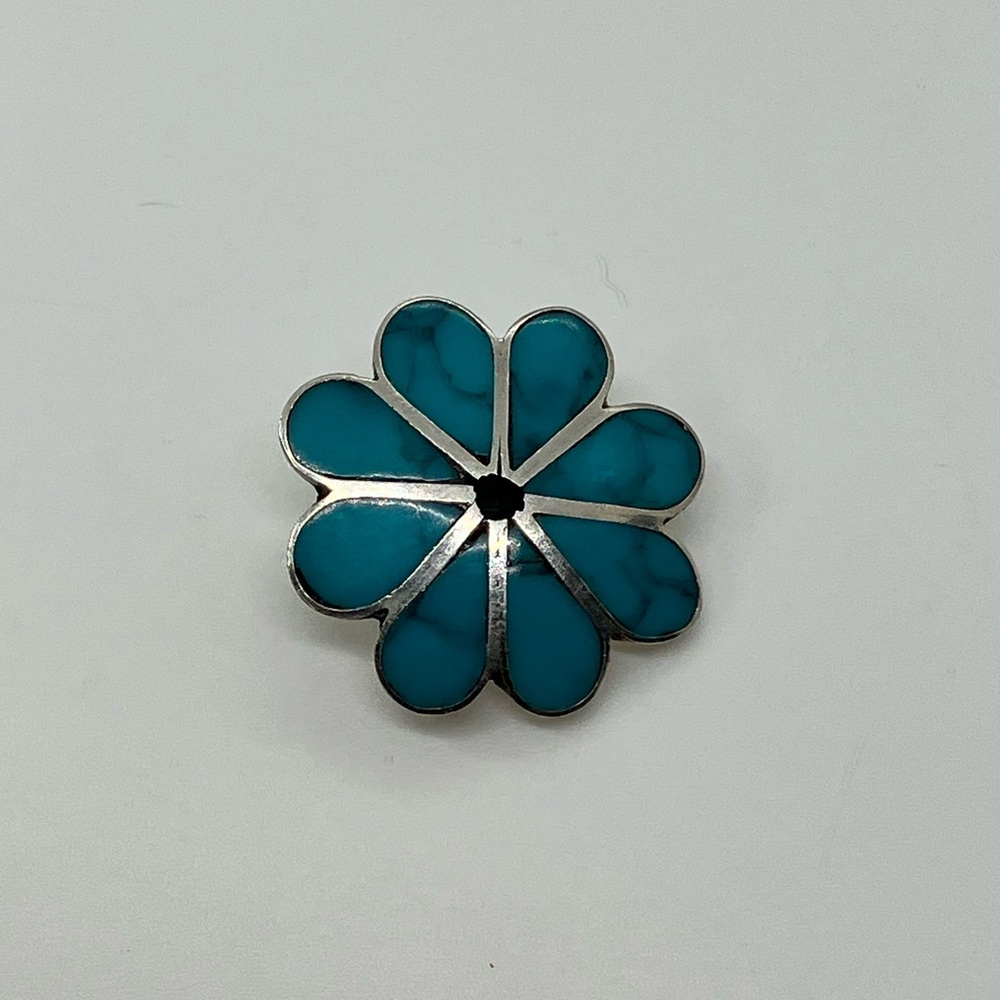 Vtg Taxco 925 Sterling Silver Turquoise Flower Choker Necklace Pendant